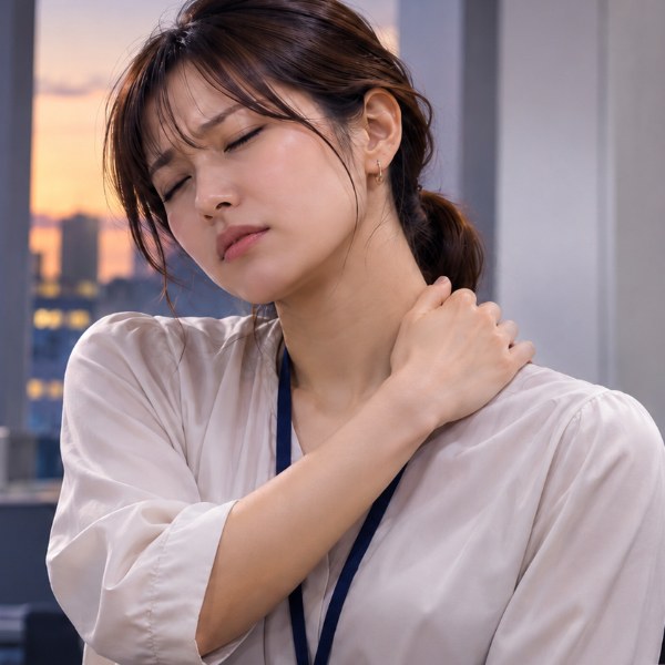 夕方に首から肩がパンパンになる女性